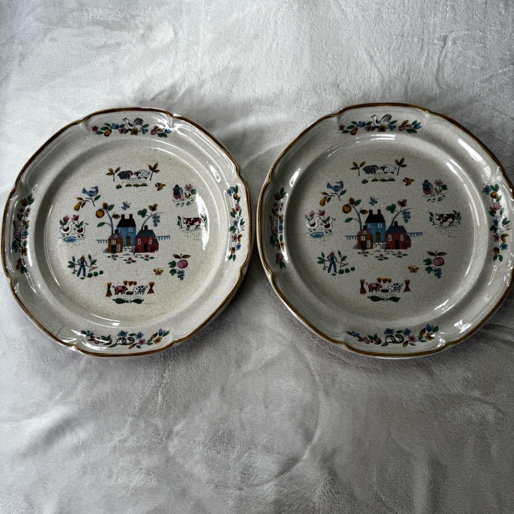 International Heartland 10 5/8" Dinner Plate Set Of 2  7774 Stoneware Japan Farm